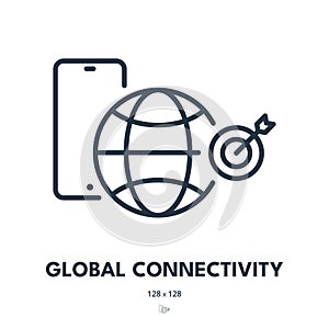 Global Connectivity Icon. Network, Connection, Communication. Editable Stroke. Vector Icon