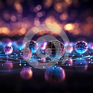 Global Connectivity: Interconnected Wireframe Spheres in Vibrant Gradient