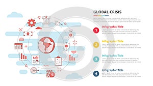 Global crisis concept for infographic template banner with four point list information