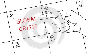 GLOBAL CRISIS. Shortage resources. Message of global crisis on paper. Editable hand drawn contour. Sketch in minimalist