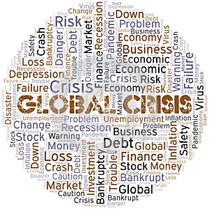 Global Crisis word cloud create with text only.