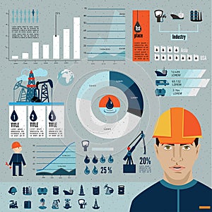 Global crude oil drilling and refining industrial process petroleum production distribution business infographic