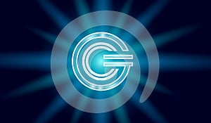 Global cryptocurrency GCC coin geometric glowing symbol. 3d render metallic star light digital electronic banking future