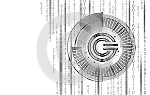 Global cryptocurrency GCC coin geometric symbol. 3d render hud target display digital electronic banking future