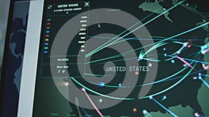 Global cyber attack around the world with planet Earth viewed from space. Cyber attacks coming from USA