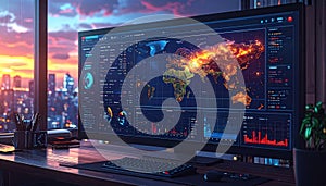 Global Data Analysis Dashboard on Computer Screen