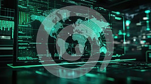 Global data analysis displaying world map and digital interface