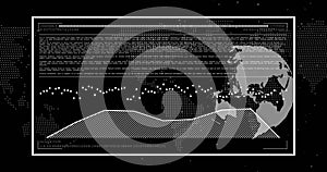 Global data analysis and encryption image over world map and binary code