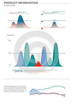Global data charts in color. Finance elements charts.