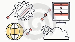 Global Data & Cloud Computing Icons Set, vector design Generative AI