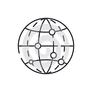 Global data encryption line icon concept. Global data encryption vector linear illustration, symbol, sign