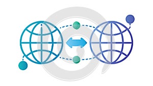 Global Data Exchange Between Globes, Digital Flow, vector design Generative AI