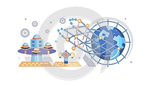 Global Data Flow, Worldwide Information, Connected Planet, vector design Generative AI