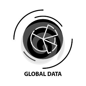 global data icon, black vector sign with editable strokes, concept illustration