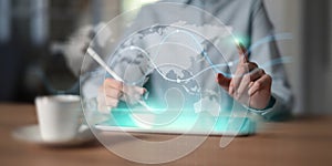 Global Data Interface and Business Network Visualization Projected on Virtual Screen