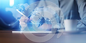 Global Data Interface and Business Network Visualization Projected on Virtual Screen