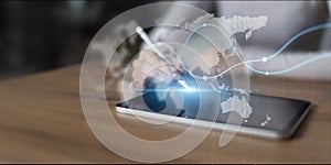 Global Data Interface and Business Network Visualization Projected on Virtual Screen