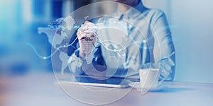 Global Data Interface and Business Network Visualization Projected on Virtual Screen