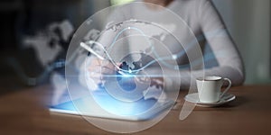 Global Data Interface and Business Network Visualization Projected on Virtual Screen