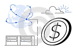 Global Data Network with Cloud Computing and Financial Growth Concept