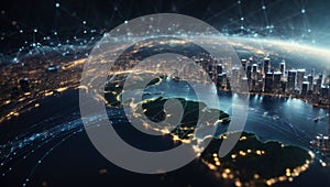 Global Data Network - Connected World with Intricate Data Streams - Generated using AI Technology