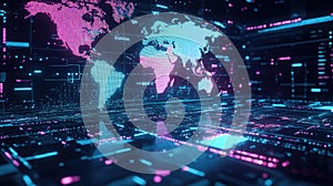 Global data network connecting world map digital technology