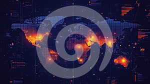 Global Data Network and Digital World Map