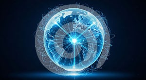 Global data network on a glowing digital Earth