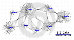 Global data network. Social graph connections. Communication network abstract background. Cluster of connected nodes