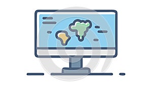 Global Data Network: World Map on Computer Monitor, vector design Generative AI