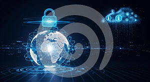 Global data protection and cloud security with digital lock â AI generated illustration