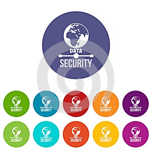 Global data security icons set vector color