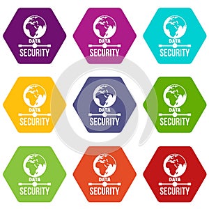 Global data security icons set 9 vector