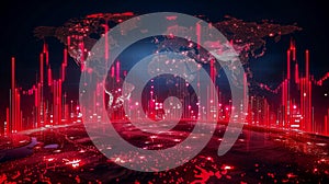 Global Data Visualization with Red Digital World Map