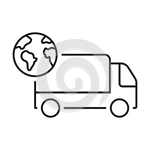 Global Delivery Service Line Icon. International Express Transportation Linear Pictogram. Worldwide Shipping Outline