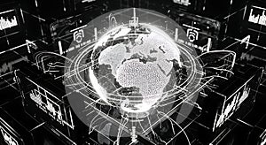 Global digital network interface with earth and data visualization elements