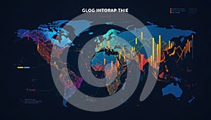 Global Digital Network Map with Data Visualizations