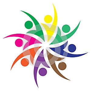 Global diversity logo colorful people kids children society active guys make a circle vector illustration on white background.