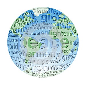 Global and eco peace word cloud globe