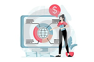 Global economic concept with people scene in flat design.