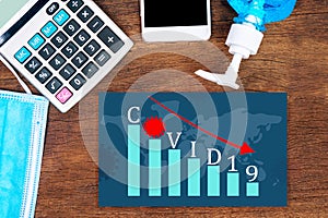 Global economic recession,financial and stock market crisis concept of covid-19 virus impact  with business graph fall down and