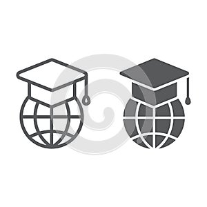 Global education line and glyph icon, e learning