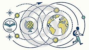 Global education network, interconnected learning, worldwide knowledge, vector design Generative AI