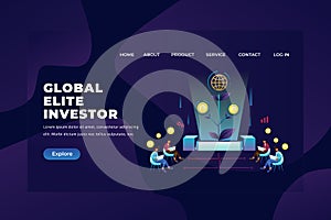 Global Elite Investor Groups Gather and Observe Their Investments - Web Page Header Landing Page Template Illustration