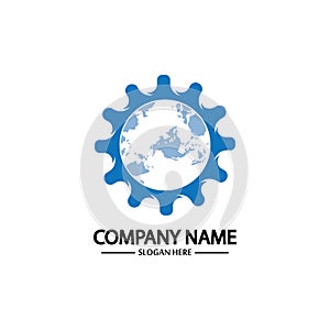 Global Engineer World Gear Logo Design Template