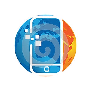 global fast phone service smartphone gadget mobile repair logo design vector illusrations