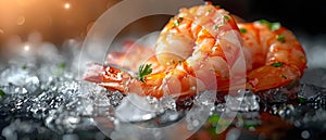 Global favorite frozen shrimp oceanharvested and quickly processed for optimal freshness. Concept