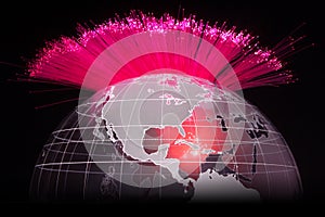 Global Fiber Optics Communication Connectivity Globe World Earth Map Transparent Abstract Background