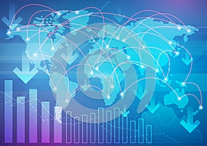 Global financial crisis background. Decline of World`s economy.Financial elements blue background, vector illustration