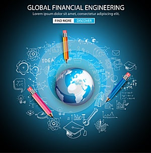Global Financial Engineering concept with Doodle design style